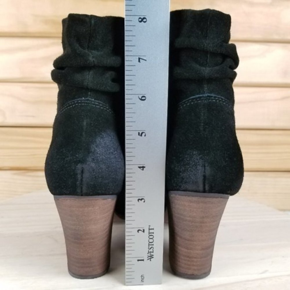 Distressed Western Biker 7 US Black Suede/Leather Slouch Heeled Bootie Boot NEW - Picture 9 of 15